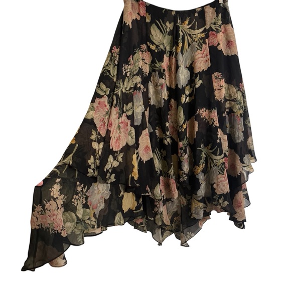 Vintage Ralph LaurenSilk Floral Fairy Skirt Black Romantic Cottagecore Size 12 - Picture 4 of 12